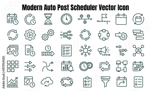 Collection of modern auto post scheduler vector icons for social media management