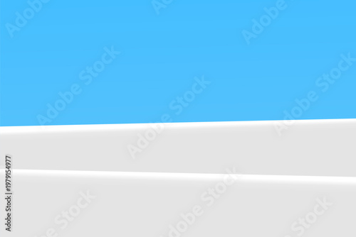 Two white podiums on blue sky background, vector illustration design for display cosmetic product, summer banner, mockup