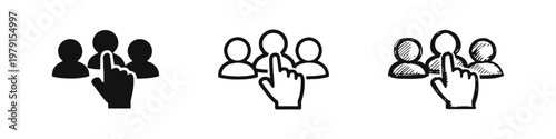 Team Selection Group of People Icon Set with Hand Cursor, Choose Target Audience Users Glyph Pictogram Bundle