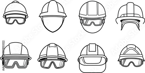 Set of Industrial Safety Helmets and Goggles Icons.