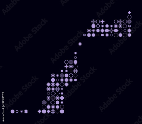 Western Sahara, shape of the country build of colored cells. Digital style map of the Western Sahara on dark background. Large size circle blocks. Artistic vector illustration.