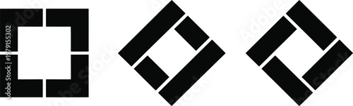 This set features black geometric square and diamond shapes with gaps.