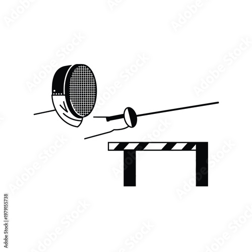 Fencing Mask and Sword Icon with Barrier on Transparent Background