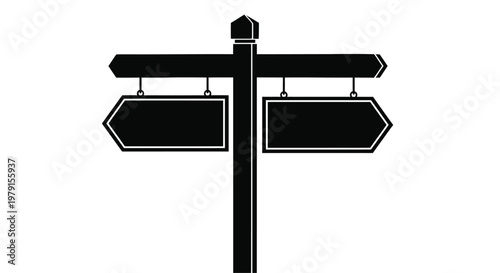 Black signpost with two directional arrows a striking silhouette