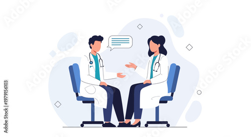 Two doctors in conversation, discussing medical information, illustration