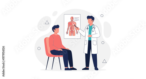 Doctor explaining human anatomy to patient in clinic, medical consultation, health checkup