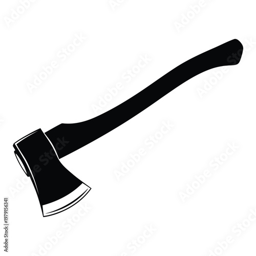 Black Handled Wooden Ax Head With Long Metal Blade For Camping And Outdoor Use vector on white background