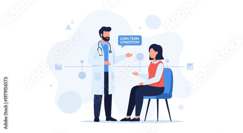 Doctor consulting patient about long-term condition, healthcare concept