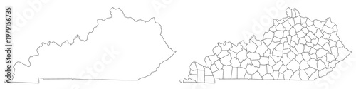 Kentucky administrative map, Kentucky outline and counties state map set - illustration version