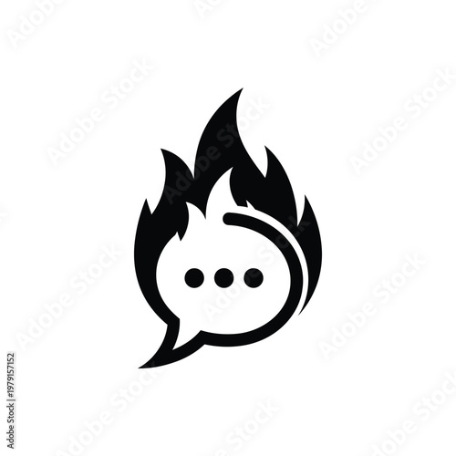 A stylized illustration of a speech bubble engulfed in flames symbolizes intense conversation.
