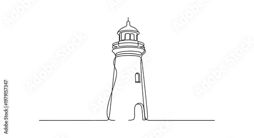 Minimalist Lighthouse Line Art: Iconic Beacon Guiding Ships at Sea