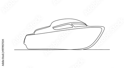 Minimalist Line Drawing of a Modern Speedboat on Water