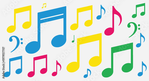 Colorful Music Notes Floating Together 2.