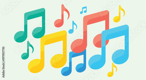 Colorful music notes floating together 3.