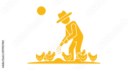 Man Feeding Chickens Outside Farm.
