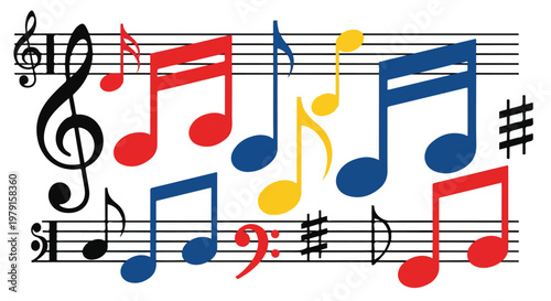 Colorful Music Notes on Staff 3.
