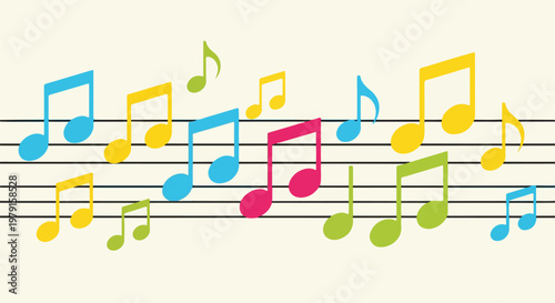 Colorful Music Notes on Staff 4.