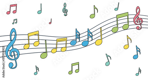 Colorful Music Notes on Staff Lines 7.