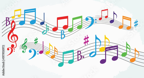 Colorful Music Notes on Staff Lines 6.
