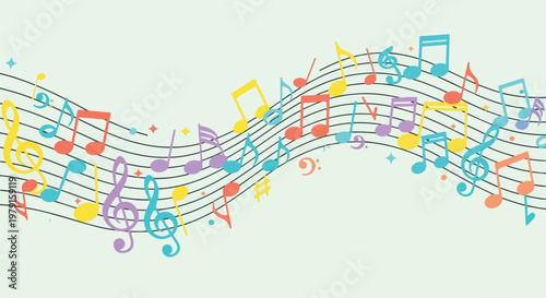Colorful Music Notes on Staff Lines.