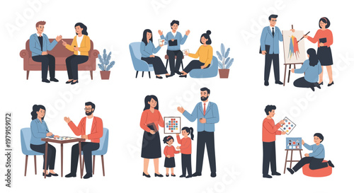 Diverse People in Collaborative and Individual Activities: Business, Education, and Family