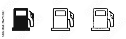 Gas Pump Icon Set. Fuel Station Dispenser Symbols. Petrol Pump and Filling Station Vector Icons for Energy and Transportation.