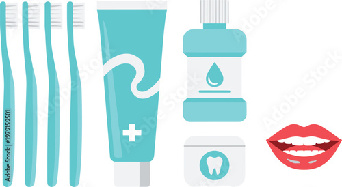 Cartoon dental hygiene in colorful vector illustration of oral health care
