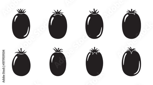 Eight oval tomato silhouettes isolated on a white background for culinary design