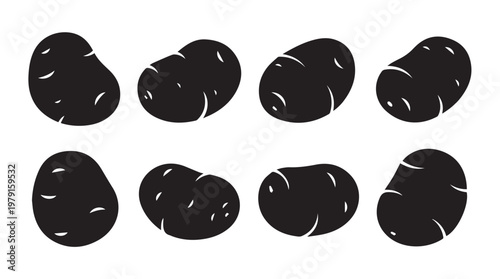 Eight simplified potato silhouettes on white background vector illustration
