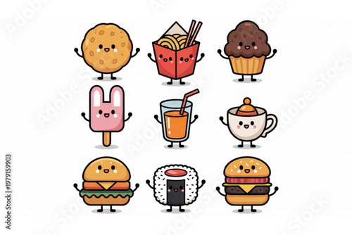 Colorful assortment of cartoon-style pizza slices with toppings Vector