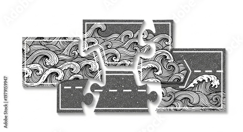 Abstract Puzzle Pieces Forming a Road with Intricate Patterns.