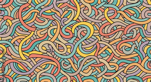 Colorful intertwined rubber band collection.