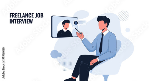 Freelance Job Interview via Video Call, Remote Work Recruitment Concept