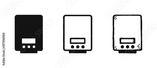 Contemporary Boiler Water Heater Icon Collection, Home Heating System with Display Pictograms