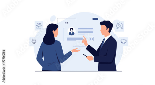 Business meeting: HR manager reviewing candidate profile with colleague