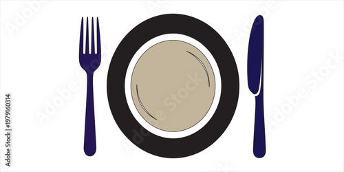 Minimalist table setting a dark blue plate fork and knife arrangement for dining