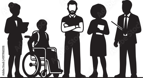 Diverse group of professional people including person in wheelchair.