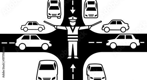 Traffic Controller Directing Vehicles.