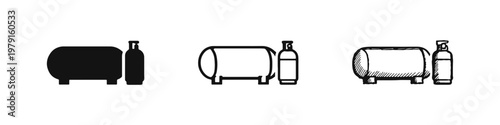 Propane Gas Tank and Cylinder Icon Collection, Fuel Storage and Energy Container Pictograms