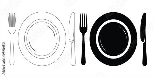 Elegant black and white table setting with plates cutlery and napkin arrangement