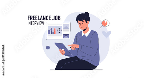 Freelance Job Interview Online: Person Using Tablet for Remote Work Discussion