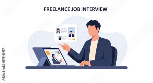 Freelance Job Interview Online: Recruiter Reviews Candidates on Tablet