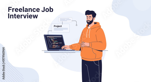 Freelance Job Interview: Programmer Discussing Project on Laptop