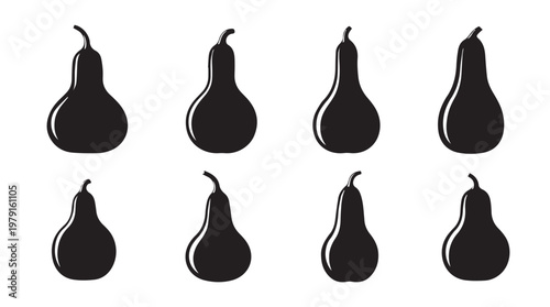 Pear Silhouettes in a Row with Subtle Lighting Against a White Background