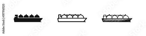 LNG Carrier Ship Icon Set - Liquefied Natural Gas Transport and Maritime Energy Logistics Symbols