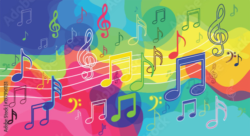 Colorful musical notes and symbols.