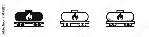 Gas Rail Tanker Icon Set - Fuel Transportation by Train and Energy Logistics Freight Car Symbols