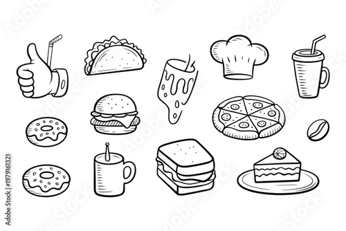 Assorted breakfast items including cereals, pastries, and sandwiches on a plate Vector