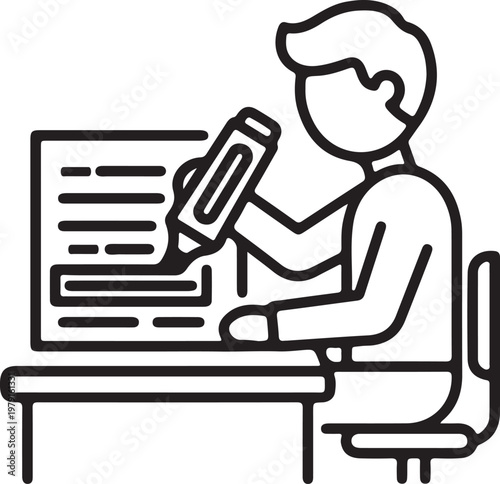 Person writing on laptop using stylus pen at desk.