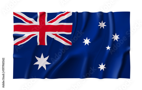 Realistic Australia (McDonald Islands) country flag isolated on a transparent background. Silk atlas detailed fabric flag. Vector PNG